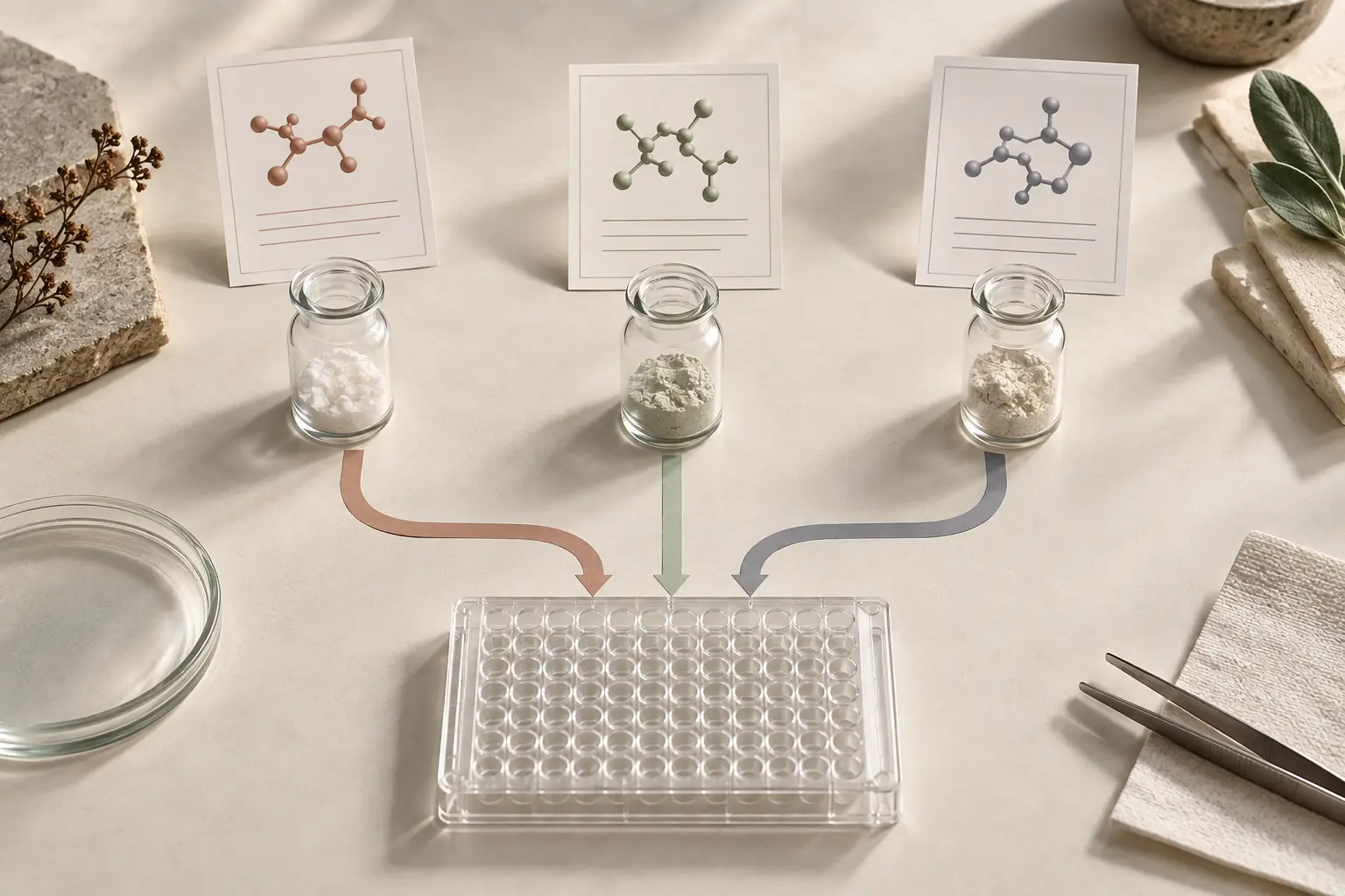 Three separately documented peptide research materials converging in one assay design