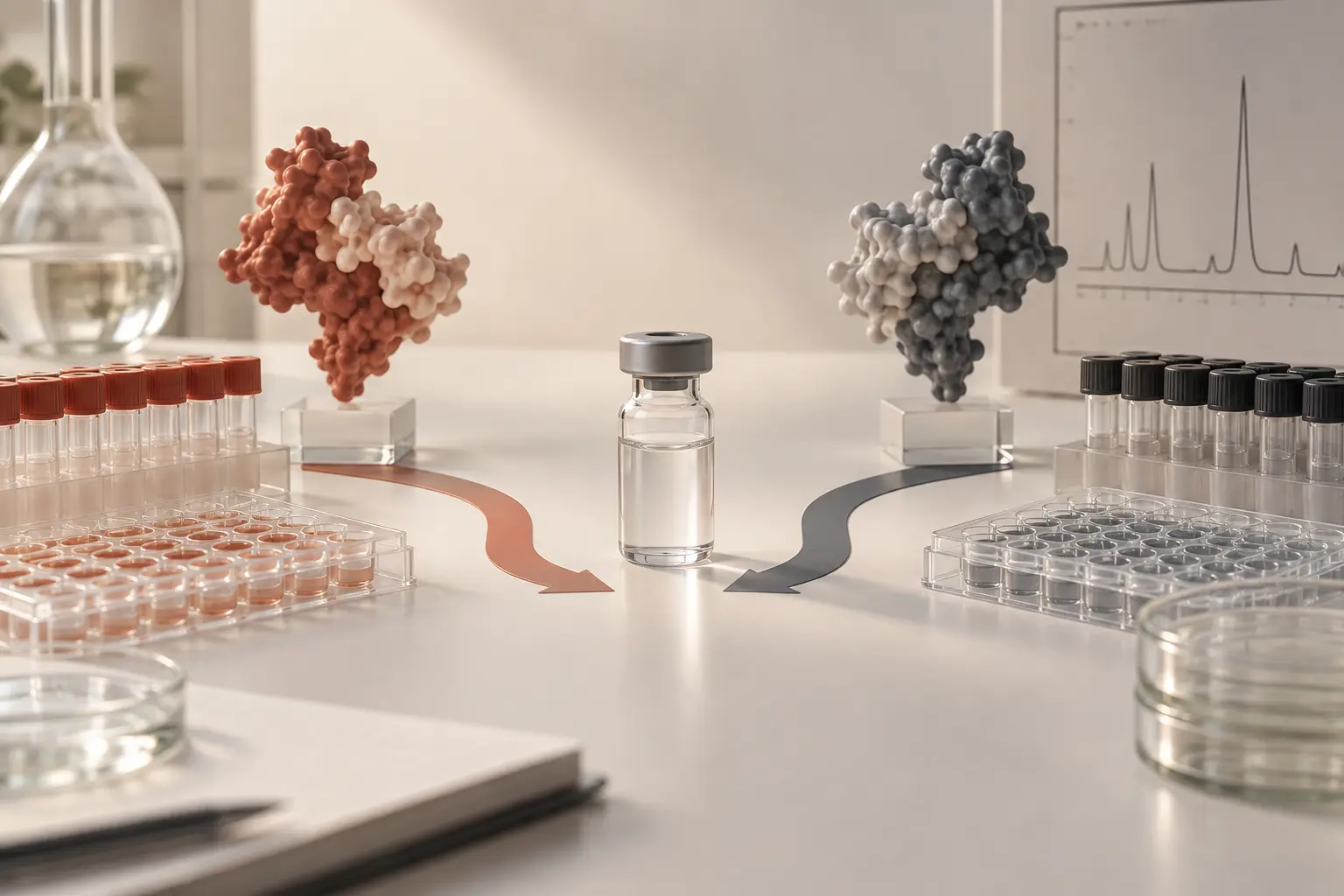 Two analytical receptor pathways converging on a central tirzepatide research sample